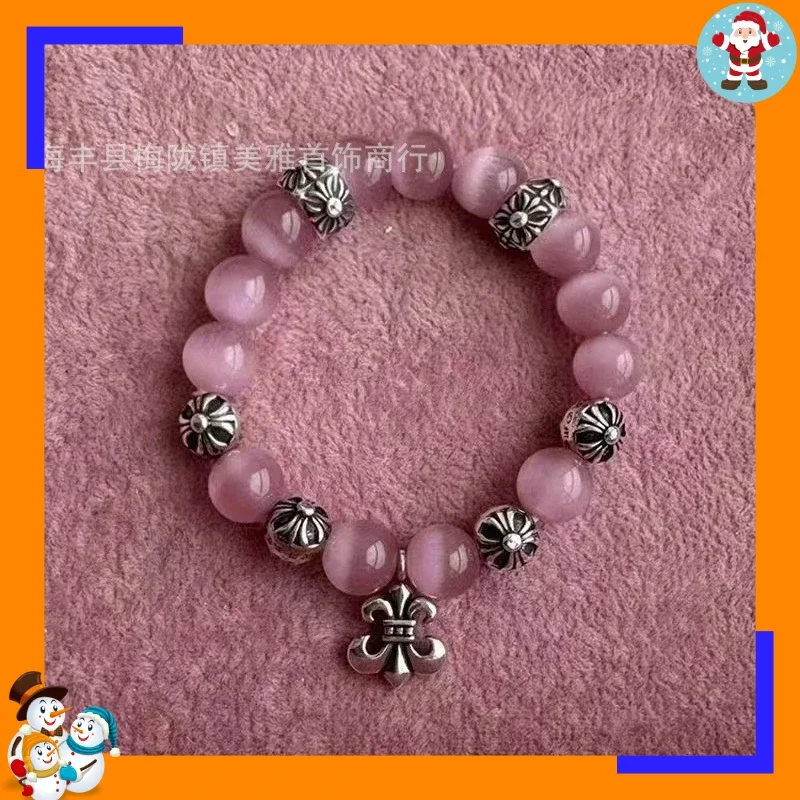 New Thai Silver Old Cross Natural Opal Bracelet Versatile Personalized Couple Bracelet Factory Price Direct Supply