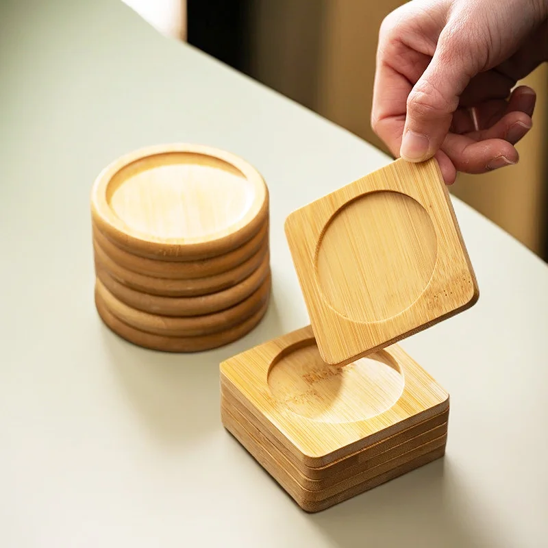 100Pcs/Lot Bamboo Tea Cup Mat Wooden Heat-resistant Cup Holder Tea Set Insulation Circular Square Tea Mat