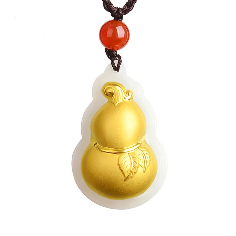 Hotan Gold Inlaid Jade Pendant Gourd Shape Men And Women