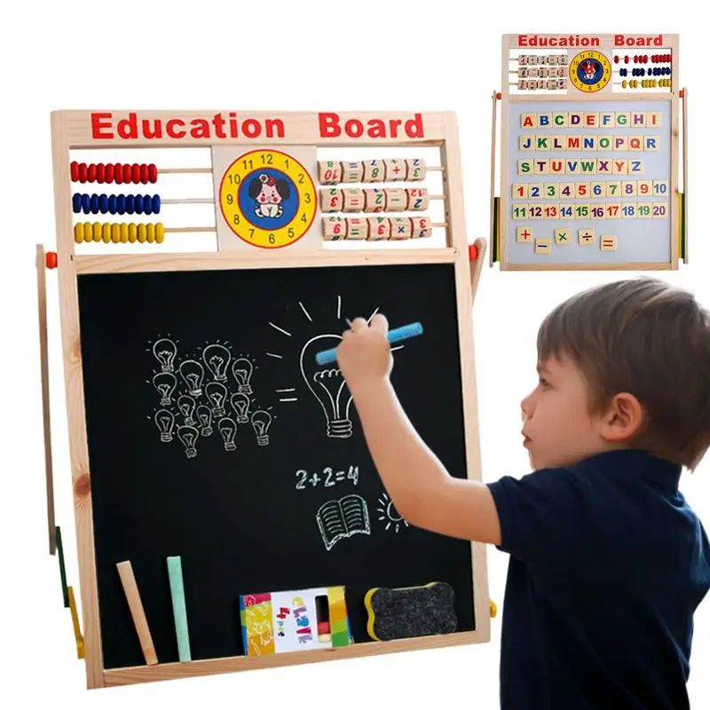 

Magnetic Blackboard Double-Sided Dry Erase Board Magnetic Dry Erase Board with Abacus Bracket Type Wooden Art Easel Standing Art