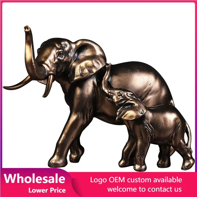 

Elephant Ornaments Resin American Style Mother and Child Elephant Statues Figurine Office Bookcase Decoration Sculpture