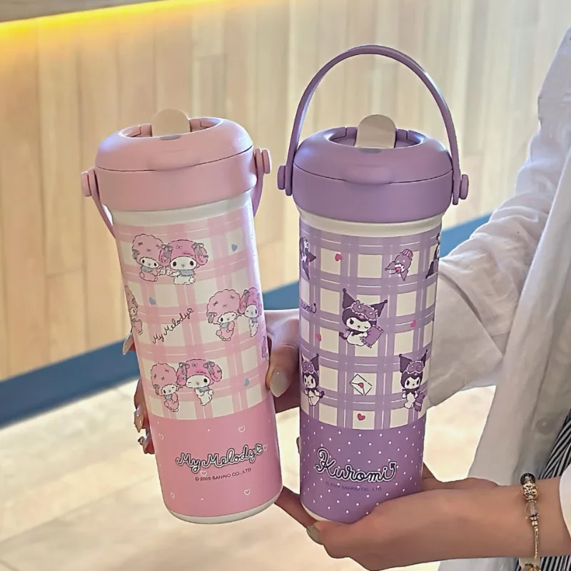 

Kawaii Kuromi My Melody Cinnamoroll Sanrio Student Cute Cartoon Thermos Cup Children Milk Coffee Straw Cup Gift for Kids