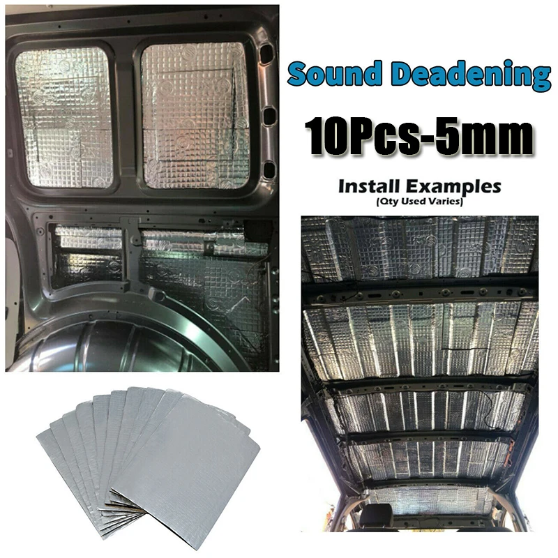 10Pcs Sound Deadening Damping Mat Car Silent Compact Van Proofing 5mm Sound Proofing Mat Car Hood Noise Insulator Auto Tools