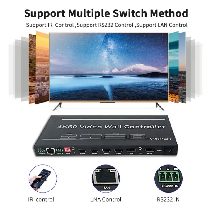 5 inputs 9 outputs video wall controller 2k 4k 8k hdmi tv rotating splicing processor 1x9 3x3 2x9 3x6 HD video controller