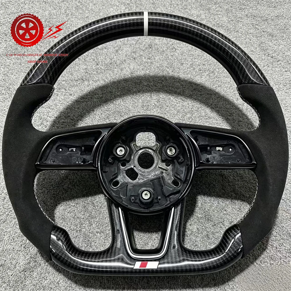 Hochwertiges Carbon-Leder-Lenkrad mit weißer Linie für Audi A3 8v A5 A4 A4L RS3 RS4 RS5 S4 S5 B9 Auto-Lenkrad