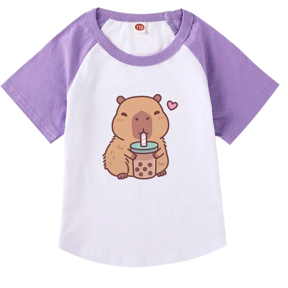 

Cute Capybara Tshirt Kids Capibala T-shirt Baby Girls 2025 Summer Short Sleeve Tops Junior Boys Casual Clothes Children Clothing