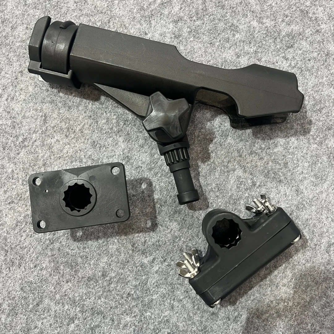 Adjustable Fishing Rod Holder, Dual Mount Options with Clamp Bracket & Socket Base, Universal Rotatable Rod Mount for Boat