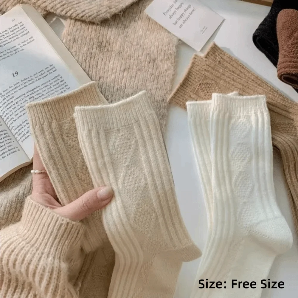 Nuovi calzini invernali caldi in cashmere imitazione addensare calzini a metà polpaccio tinta unita calzini termici traspiranti da donna