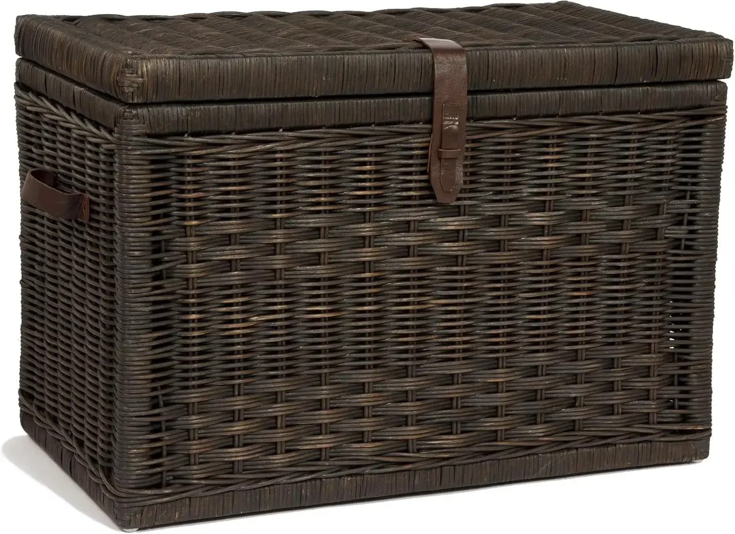 Wicker Storage Trunk, Large, 30 in L x 16 in W x 20.5 in H, Antique Walnut Brown