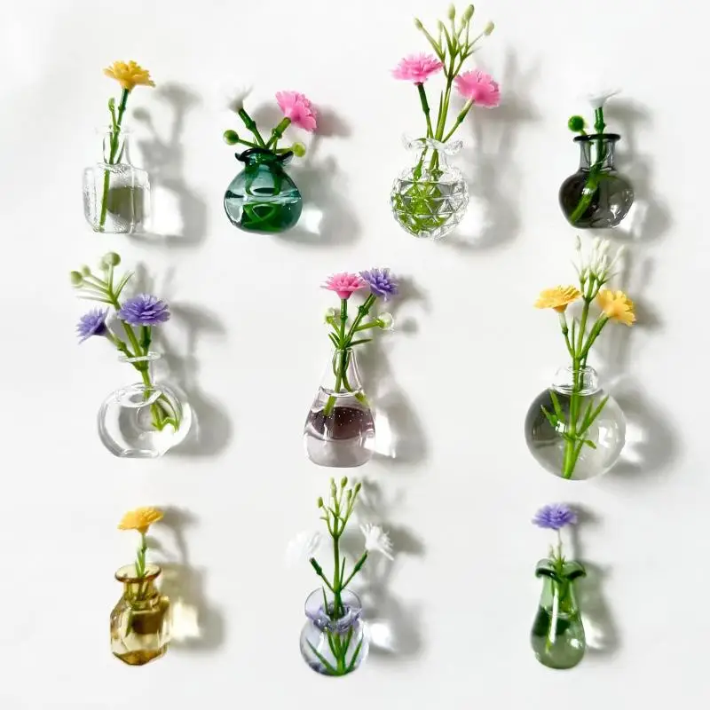 Tiny Magnetic Flower Glass Vases Refrigerator Accessories, Funny Aesthetic Plant Pot Magnets,Cute Mini Vase Magnets For Fridge,