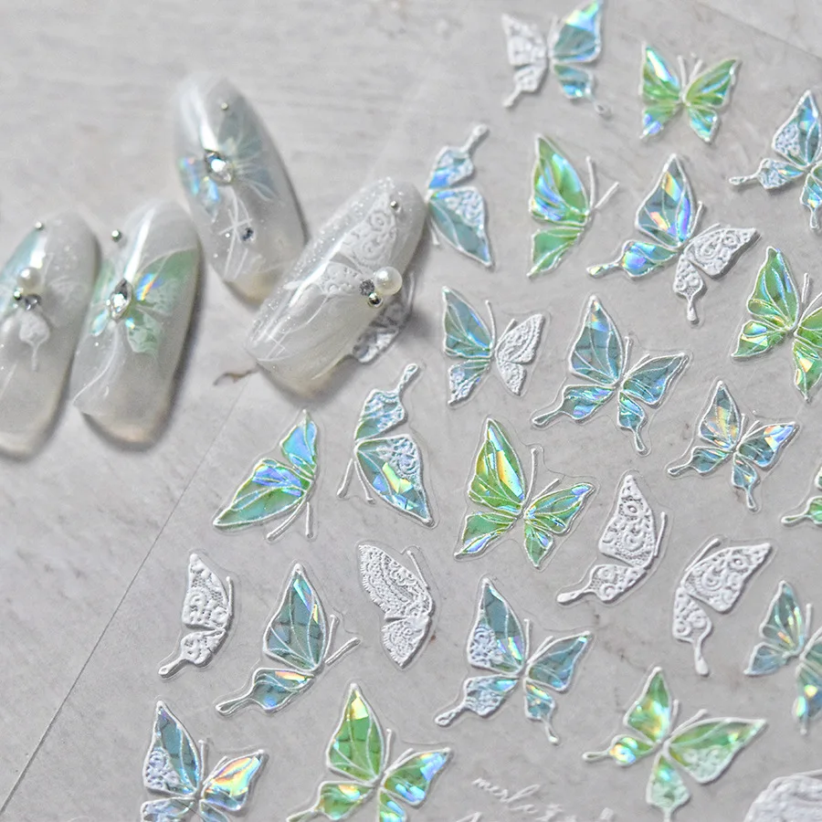 Autocollants adhésifs pour ongles dorés et argentés, motifs papillons, de haute qualité, décorations pour Nail Art, Design T-2559