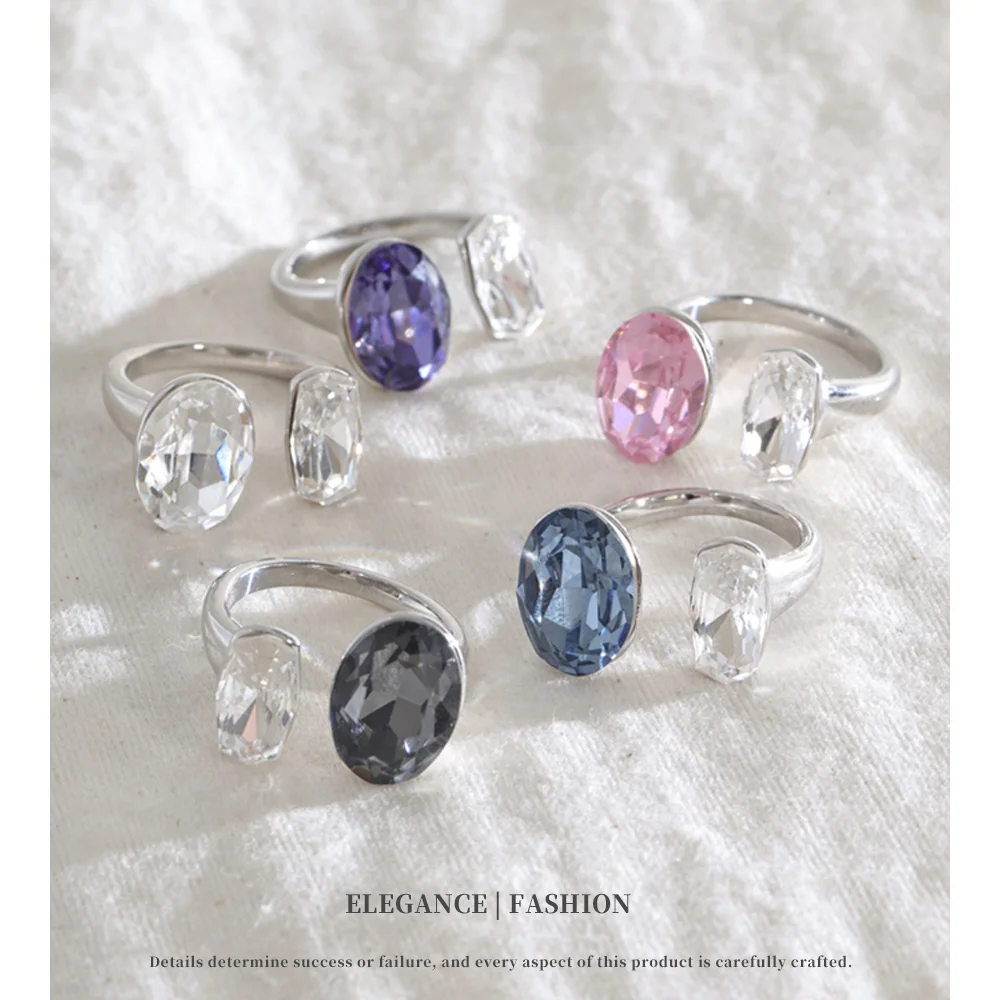 NiNice High Quality Oval K9 Adjustable Stainless Steel Ring Sparkling Statement Women Chic Party Jewelry New Arrivals