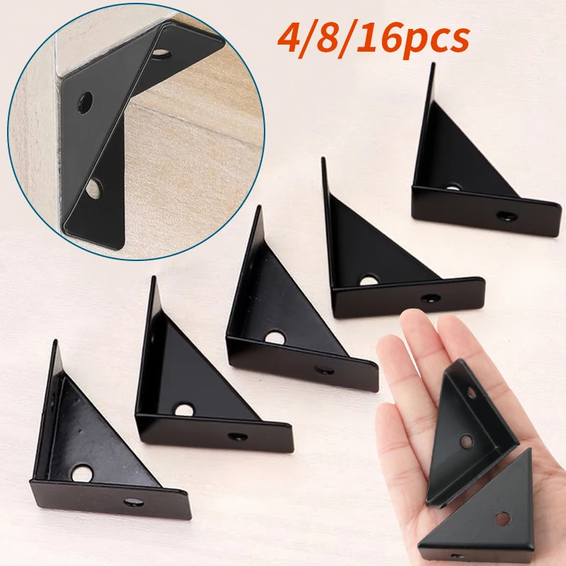 4/8/16pcs Fixed Angle Triangular Brackets in Black, Right Angle Reinforcement Accessories, Used for Bed Frames, Tables, Chairs