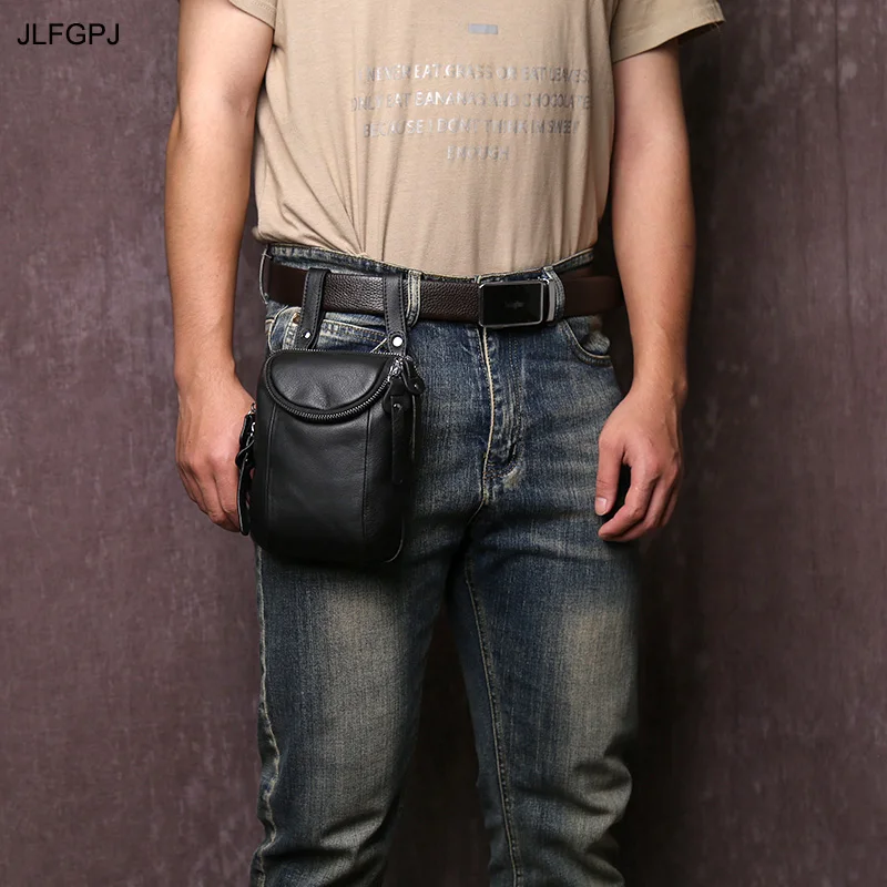 

New Men's Multifunctional Genuine Leather Waist Bag Simple And Portable Top Layer Cowhide Single Shoulder Crossbody Phone Bag