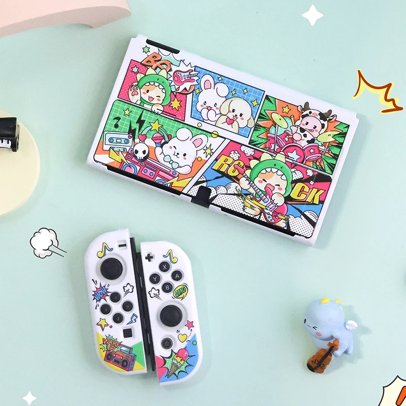Music Time Protective Case Shell for Nintendo Switch OLED Console and Joy-Con Shock-Absorption and Anti-Scratch Hard Cover