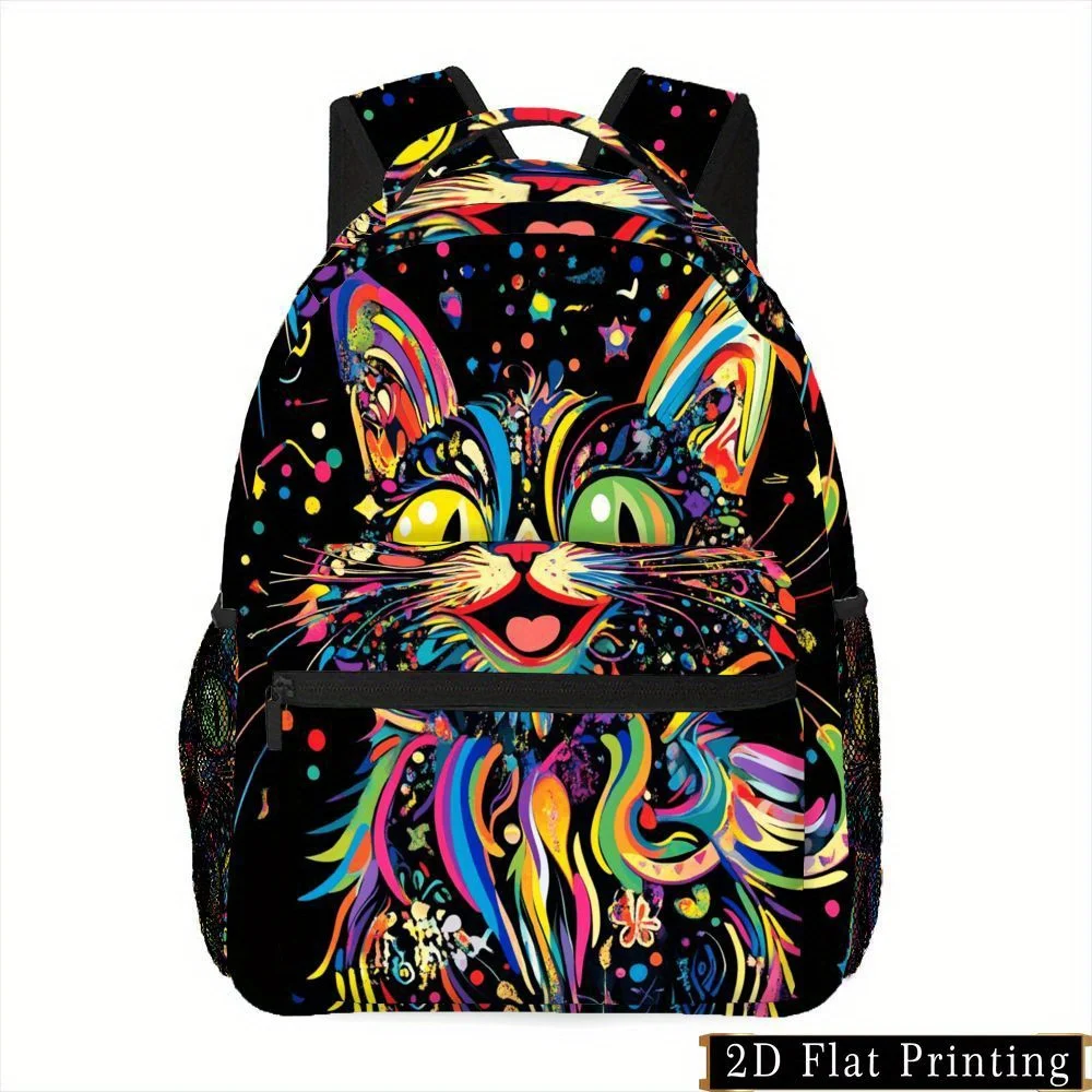 1pc Colorful Cat Pattern Zipper Backpack Stylish Hand-Wash Design, Multi-Purpose Casual Commuter Travel Essential