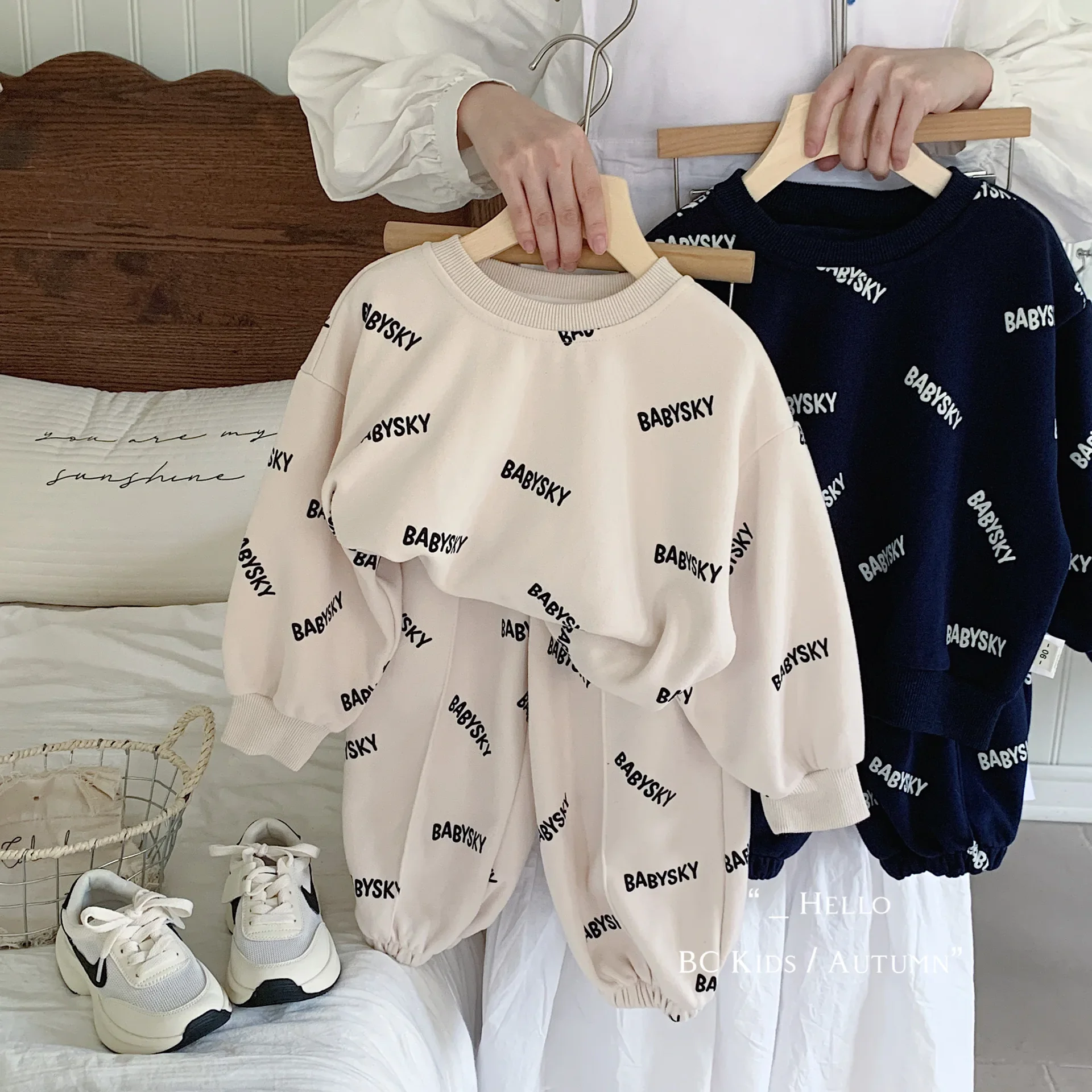 Children's Set Autumn Full Printed Letter Casual Top+long Pants Sports Western-style Girls Boys Basketball Hoodie Clothes Set