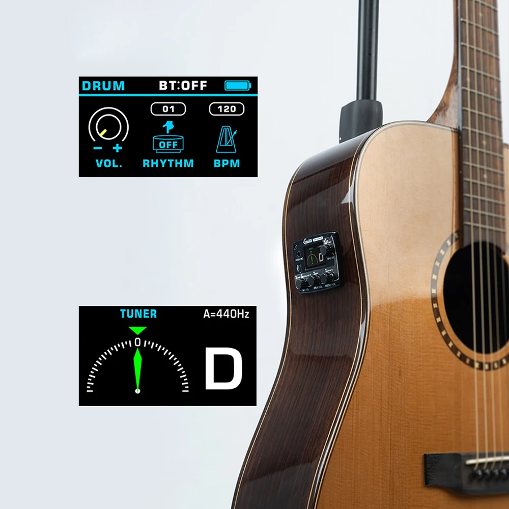 Guitto الغيتار الصوتي متعدد الوظائف لاقط الاهتزاز GGP-05 للبث المباشر البث المباشر الرقمي EQ مع ميكروفون