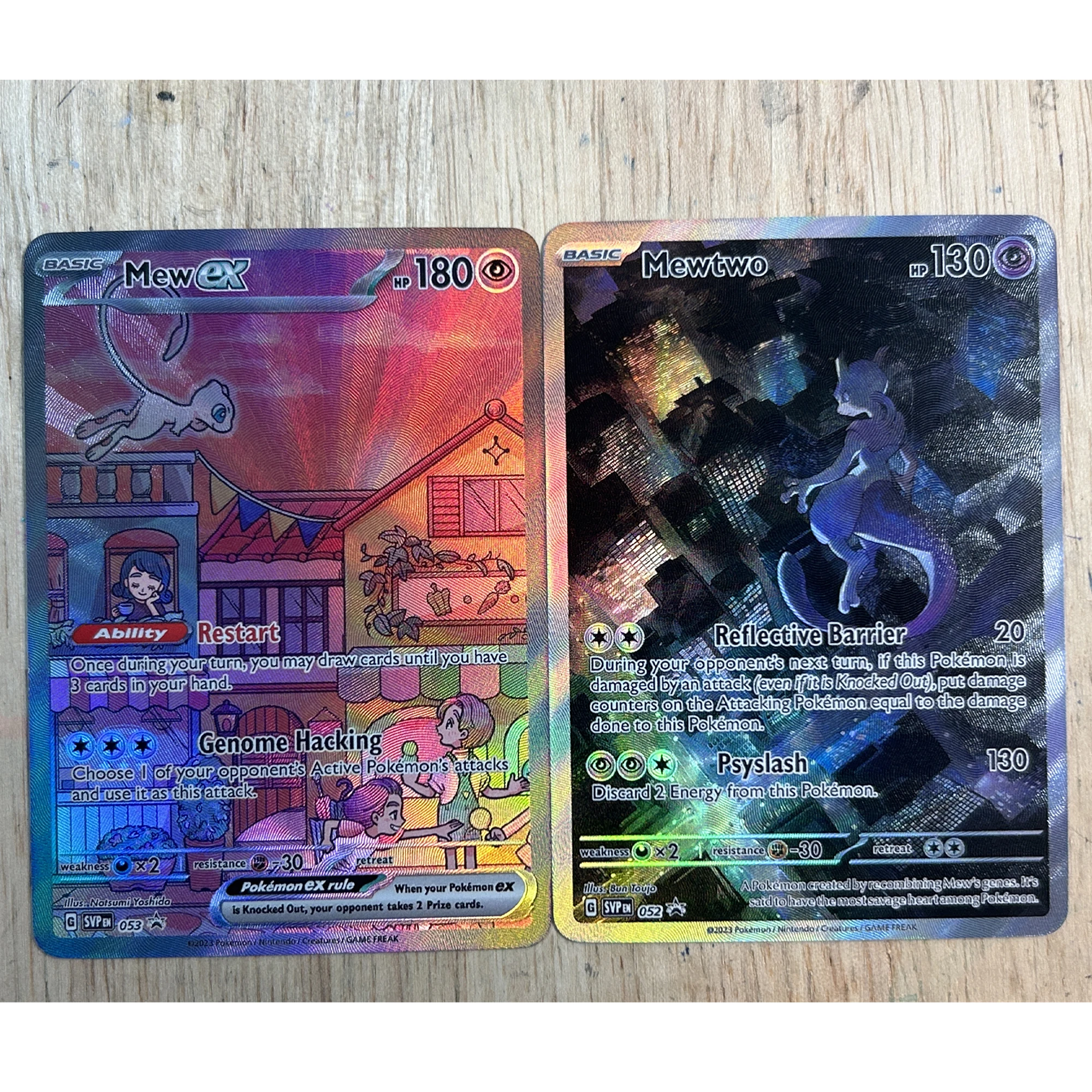 2 unids/set Diy Ptcg Mew Mewtwo versión en inglés tarjeta Flash de refracción juego clásico tarjetas de colección de Anime juguete