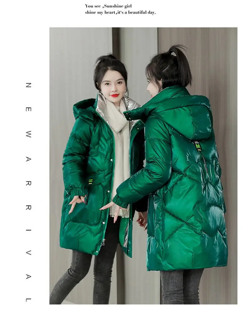 2026 Winter New Gloss Cotton Jacket Women's Medium to Long Korean Loose Coat Lady Thick Hooded Coats Female Warm Parker Overcoat