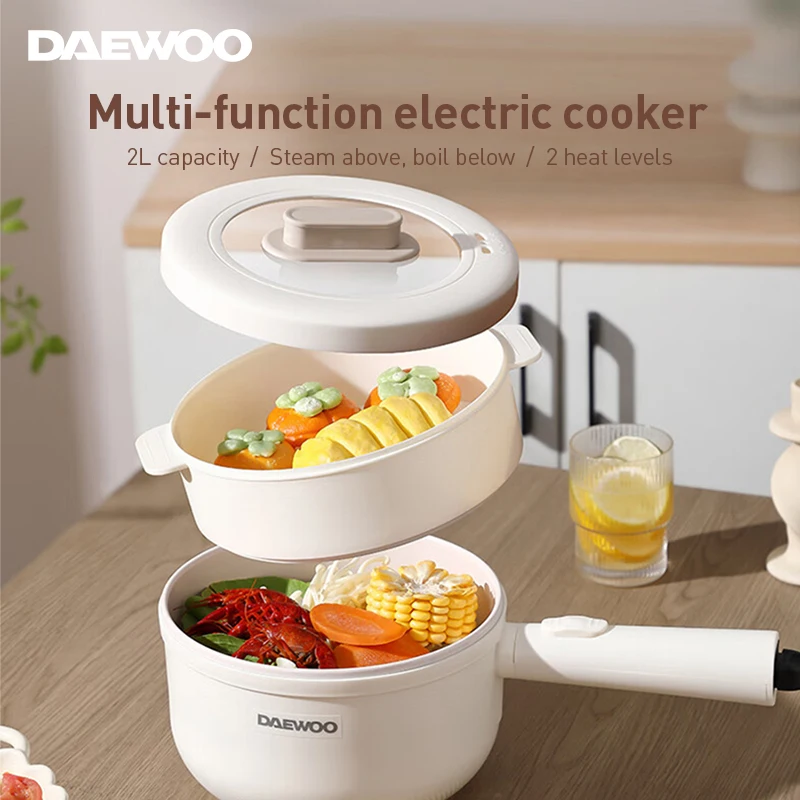 DAEWOO 2L Mini Electric Hot Pot Non-Stick Ceramic Pot 2 Heat Levels Multifunctional Cooker view 2