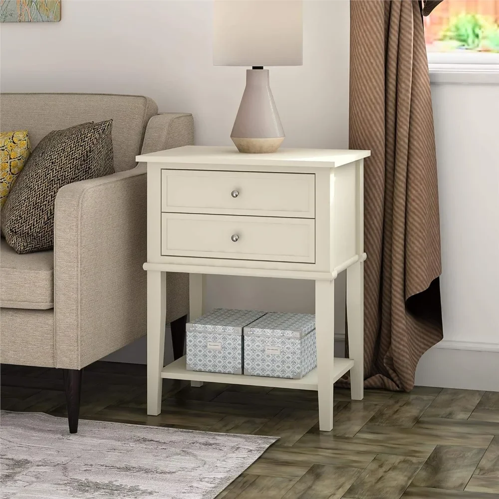 

2 Drawers Bedside Table Soft White Accent Table Mobile Home Furniture Bedside Tables for the Bedroom Nightstands