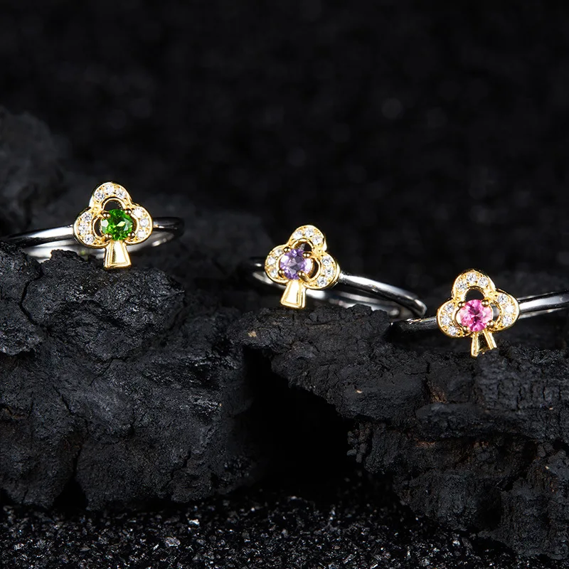 

Multicolored Gemstone Rings925Sterling Silver Inlaid Natural Pink Topaz Diopside Gemstone Ring for Women, Internet Celebrity Hot