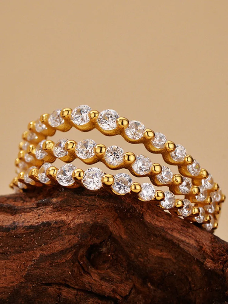 Fashionable three-layer micro-inlaid zircon ring for women, niche high-end light luxury style jewelry