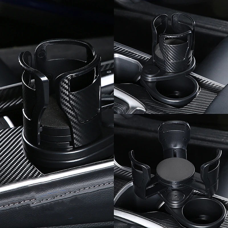 Multi Functional Car Mounted Water Cup Holder With One Split And Two Double Layer Storage Rotating Car Beverage Cup Holder