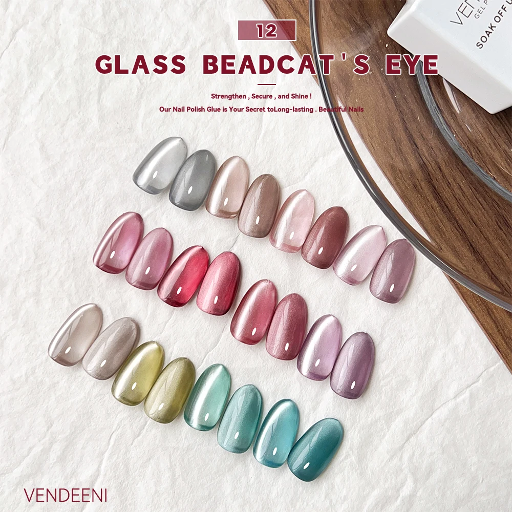 

Vendeeni 12 Colors/Set Gem Crystal Cat Eye Gel Nail Polish UV LED Semi Permanent Magnetic Cat Eye Manicure Varnish With Display