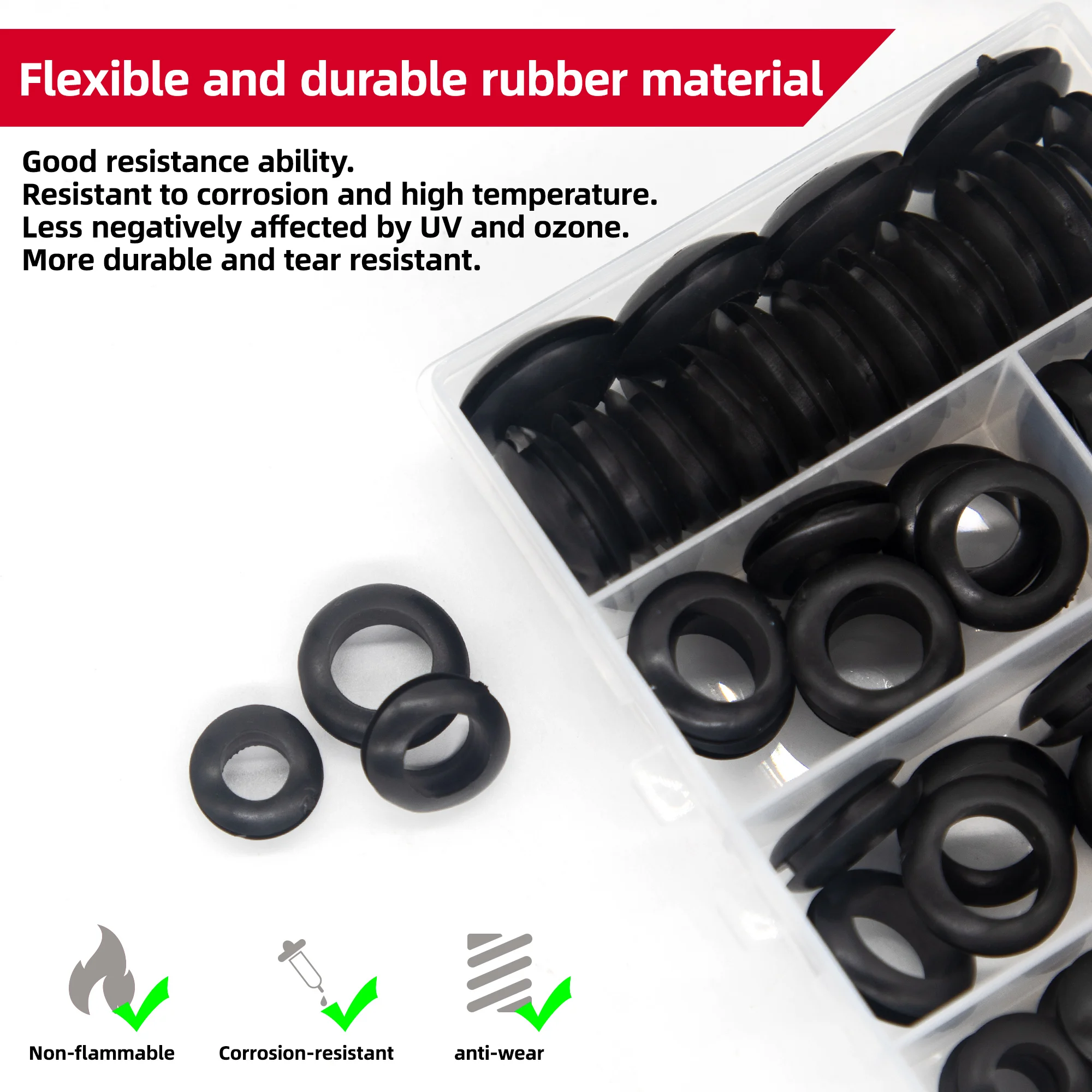 60pcs Black O Ring Rubber Washer Seals Gasket Grommet Assortment Kit Electrical Gasket O-Ring Seals Tools Set 8 10 12 14mm