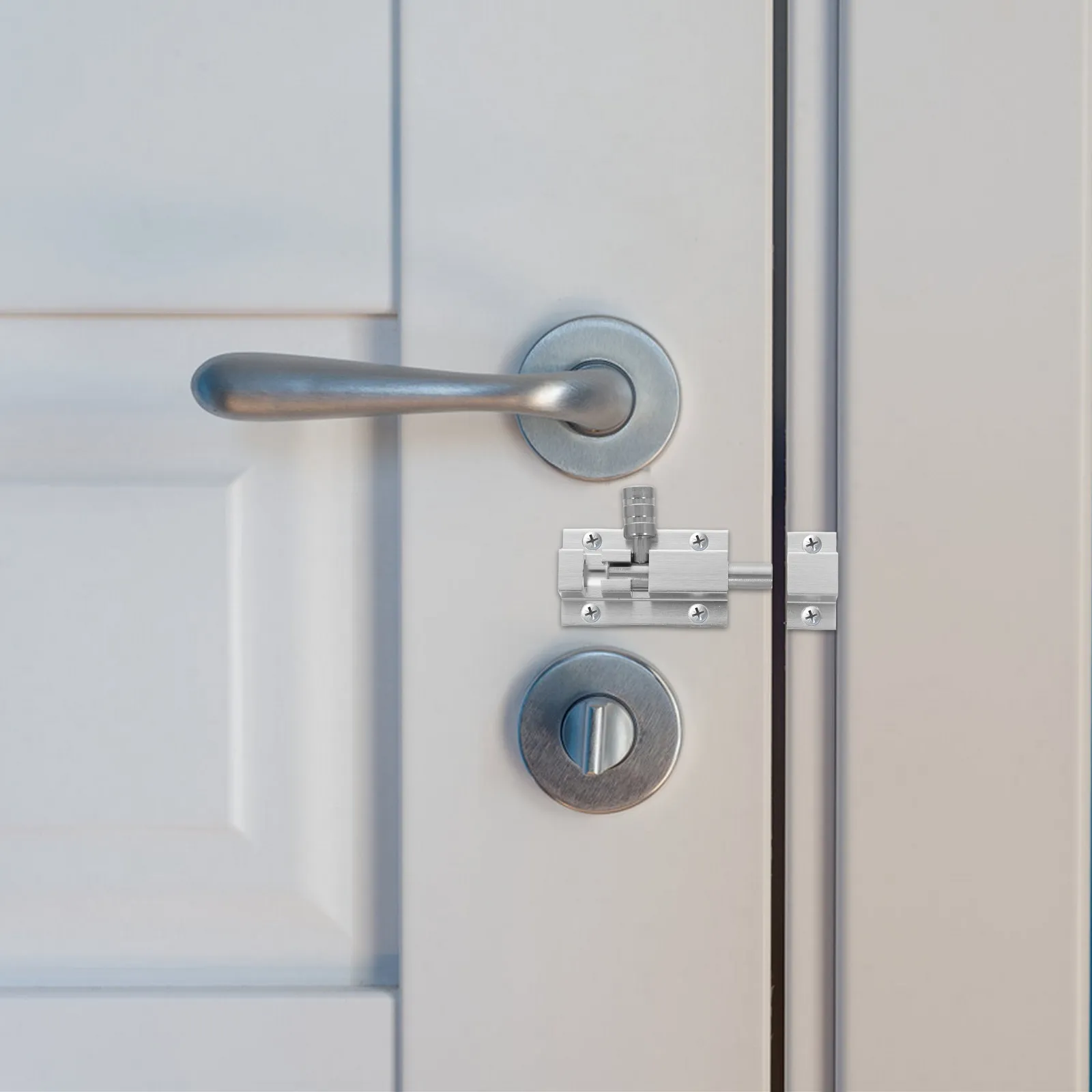 Silver No-Drill Bolt Latch Lock Bedroom Bathroom Privacy Silent Slide Door Lock for Wooden Metal Internal Doors