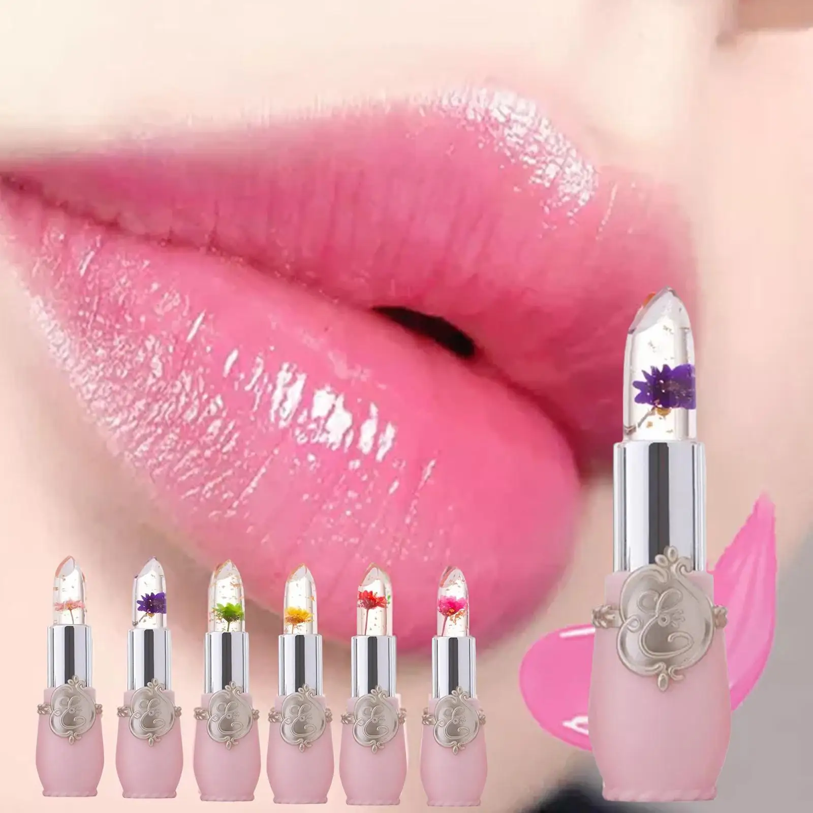 Lápiz labial de flor de gelatina, bálsamo labial que cambia de Color, brillo de Color cristal hidratante, labio nutritivo duradero, resistente al agua, translúcido