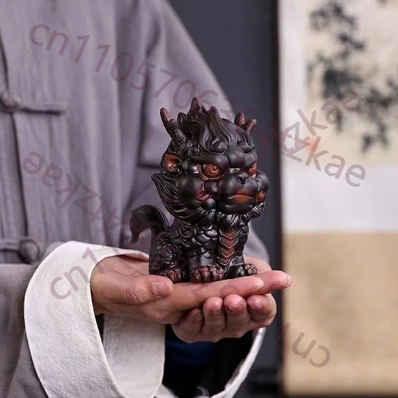 Estatua de Cerámica de Kirin, Animal de la Suerte, Obra de Arte Característica China, Decoración de Lujo para el Hogar, la Oficina o la Sala