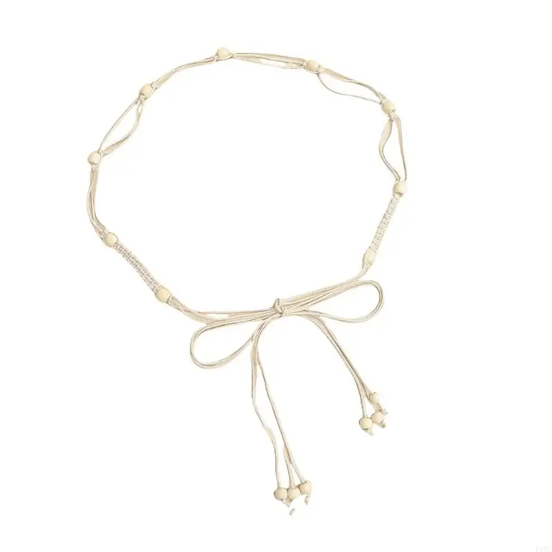 

L5YC Bohemian Braided Waist Belt Decorative Waist Chain for Women Adjustable Cotton Thread Belt with Beads