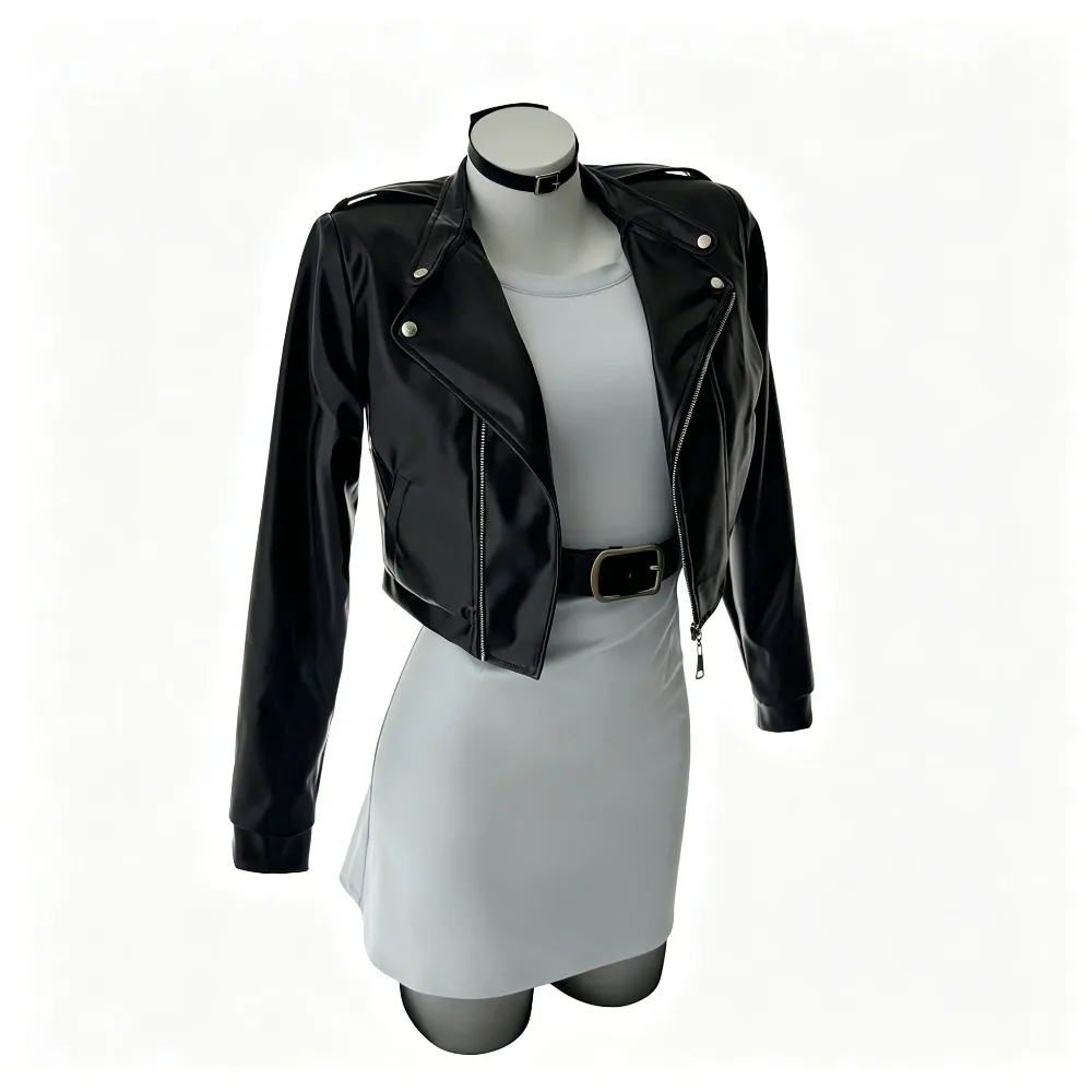 Smoking Behind the Supermarket with You Yamada Tayama Full Cosplay Costume Set, Women Cool Motorcycle Leather Jacket Outfit - view 2