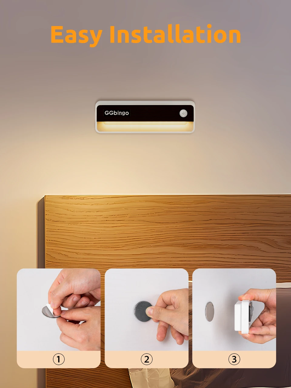 GGbingo Human Sensor Night Light Multi-light Type-C Charging LED Wall Light Cabinet Night Stairs Light
