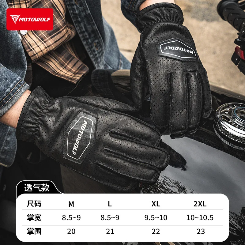 

Мотоциклетные перчатки MOTOWOLF из перфорированной кожи, ветрозащитные, ретро-стиль, для мужчин и женщин, летние, полнопальцевые, защитные, для мотогонок.