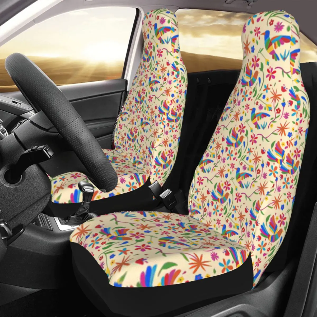 

Mexico Otomi Colourful Peacock Bird Pattern Car Seat Cover Custom Printing Universal Front Protector Accessories Cushion Set