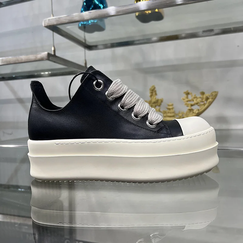 

Повседневная обувь Мужские низкие двойные бамперы Черная кожаная толстая подошва Ro Jumbo на шнуровке Роскошные дизайнерские кроссовки Женские кроссовки на плоской подошве