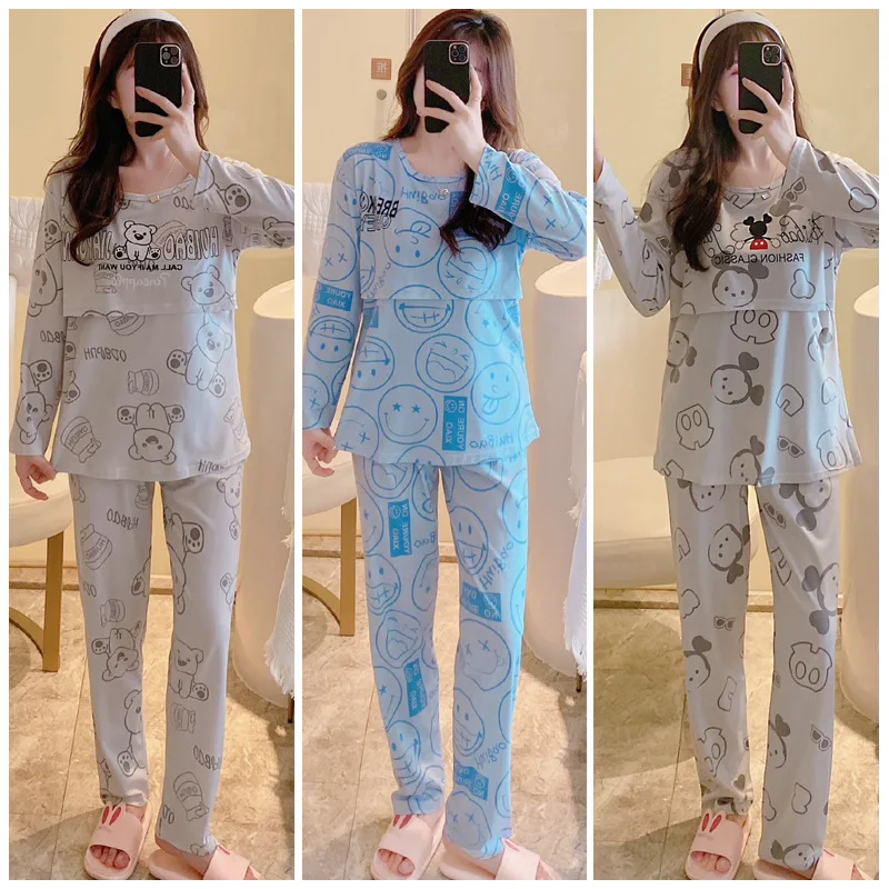 

Maternity clothes Pure Cotton Postpartum Pregnant Women Nursing Pajamas Spring and Autumn Homewear Maternity Pajama Suit