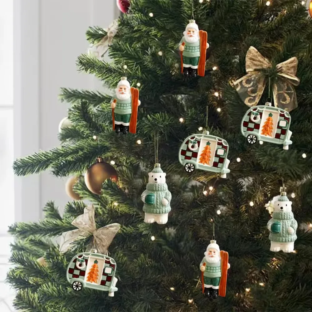 

3D Santa Claus Figurine Pendant Plastic Colorful ChristmasTtree Hanging Ornaments DIY Christmas Scene Layout Supplies Gift