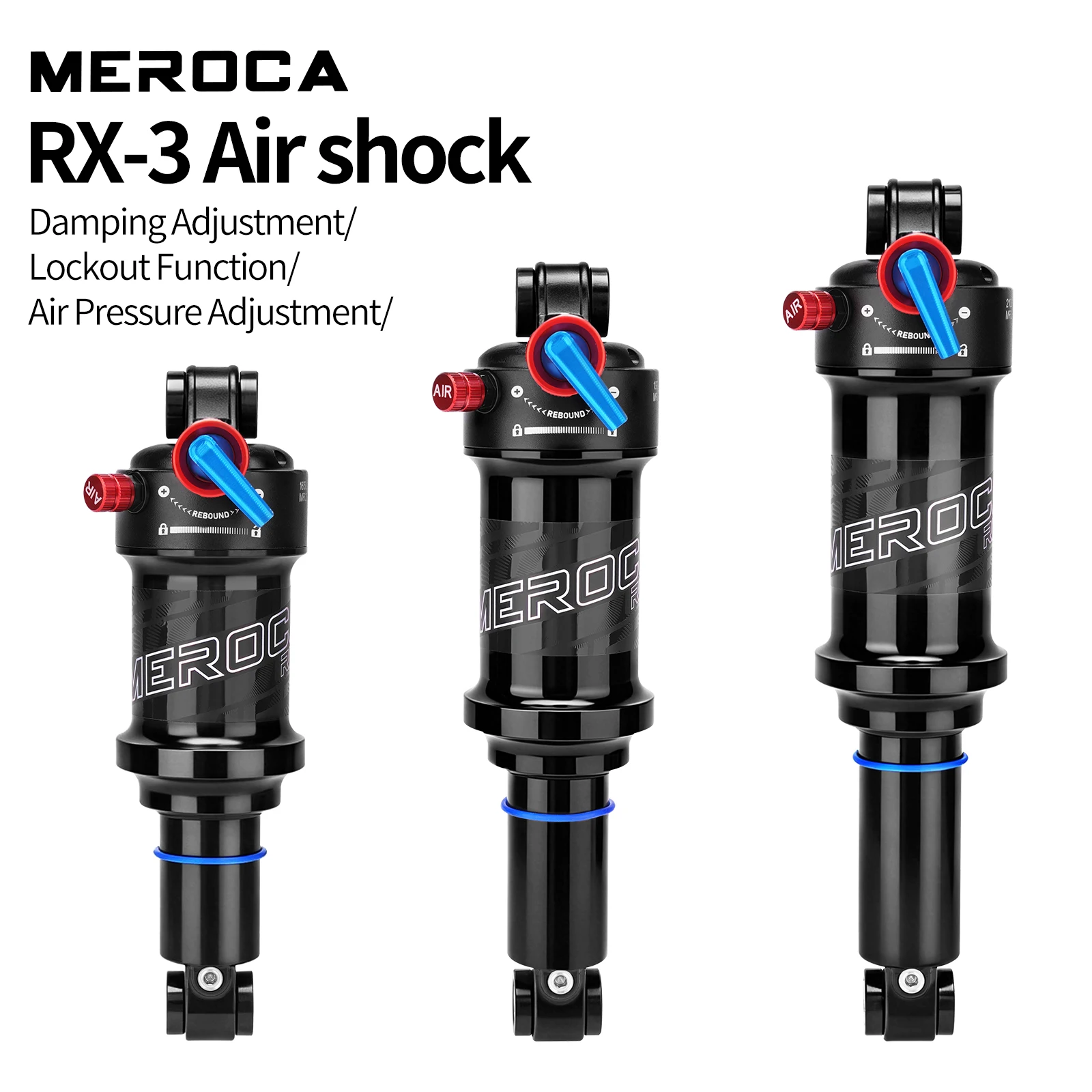 MEROCA RX3 Fahrrad-Luftstoßdämpfer 165mm/190mm/210mm Mit Dämpfungs-/Luft-Einstellungs-/Verriegelungsfunktion MTB Hinterer Stoßdämpfer