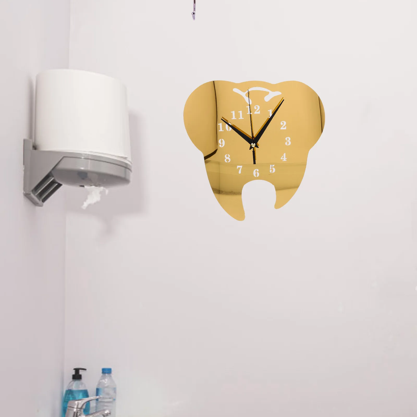 

1pc Mirror Finish Tooth Shaped Acrylic Wall Clock Silent Non Ticking Retro Vintage Decor For Bedroom Living Room Office Home