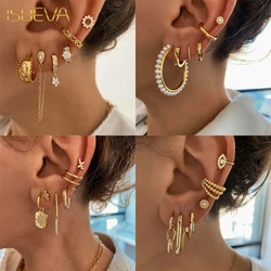 ISUEVA Gold Plated Earrings Set for Women Fashion Exquisite Zircon Single Ear Cuffs Hoop Dangle Earrings 2023 Jewelry Wholesale