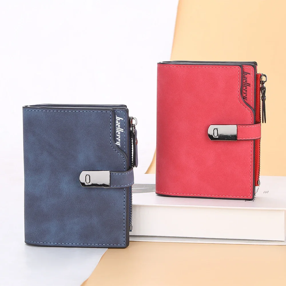 Portefeuille multi-cartes pour femme, porte-cartes à trois volets, poche à monnaie zippée, pochette en cuir PU, sac à main court, sacs d'argent, mode