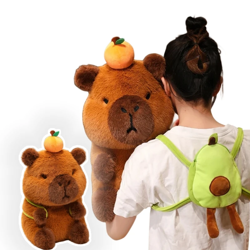 

Cartoon 28-45cm Capybara Dolls With Avocado Backpack Super Soft Stuffed Animal Small Eyes Decor Plush Toys Girls Bithday Present