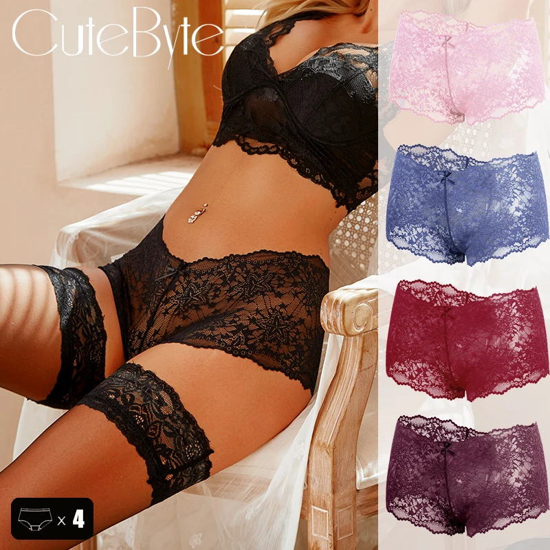 

4 шт., кружевное сексуальное женское белье, женское дышащее белье с низкой талией, удобные трусы, прозрачное сексуальное нижнее белье, S-XXL