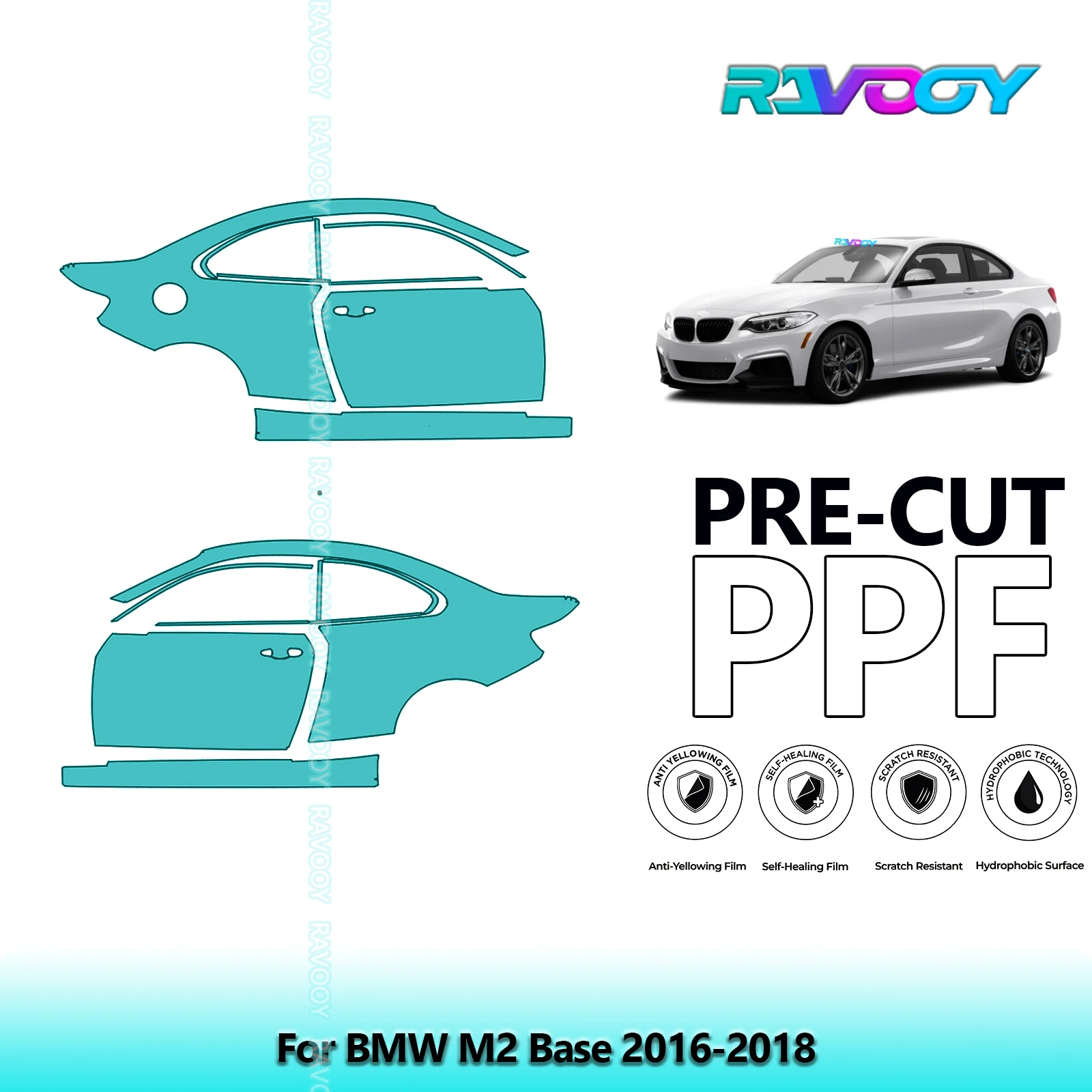 

For BMW M2 Base 2016-2018 8.5mil Clear Matte Pre-Cut PPF Door & A/B Pillar Kit TPU Paint Protection Film Set