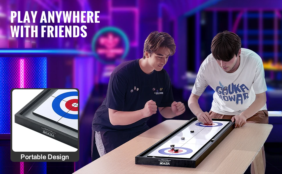 VEVOR Shuffleboard and Curling 2 in 1 Board Games Two Sided Tabletop Shuffleboard with Shuffleboard and Curling Combo Game Set